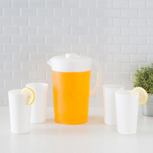 Home Basics 2 LT Classic Plastic Pitcher with Four Tumblers, White $5.00 EACH, CASE PACK OF 6