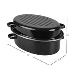 Load image into Gallery viewer, Home Basics Deep Oval Natural Non-Stick 14” Enameled Carbon Steel Roaster Pan with Lid, Black $25.00 EACH, CASE PACK OF 3
