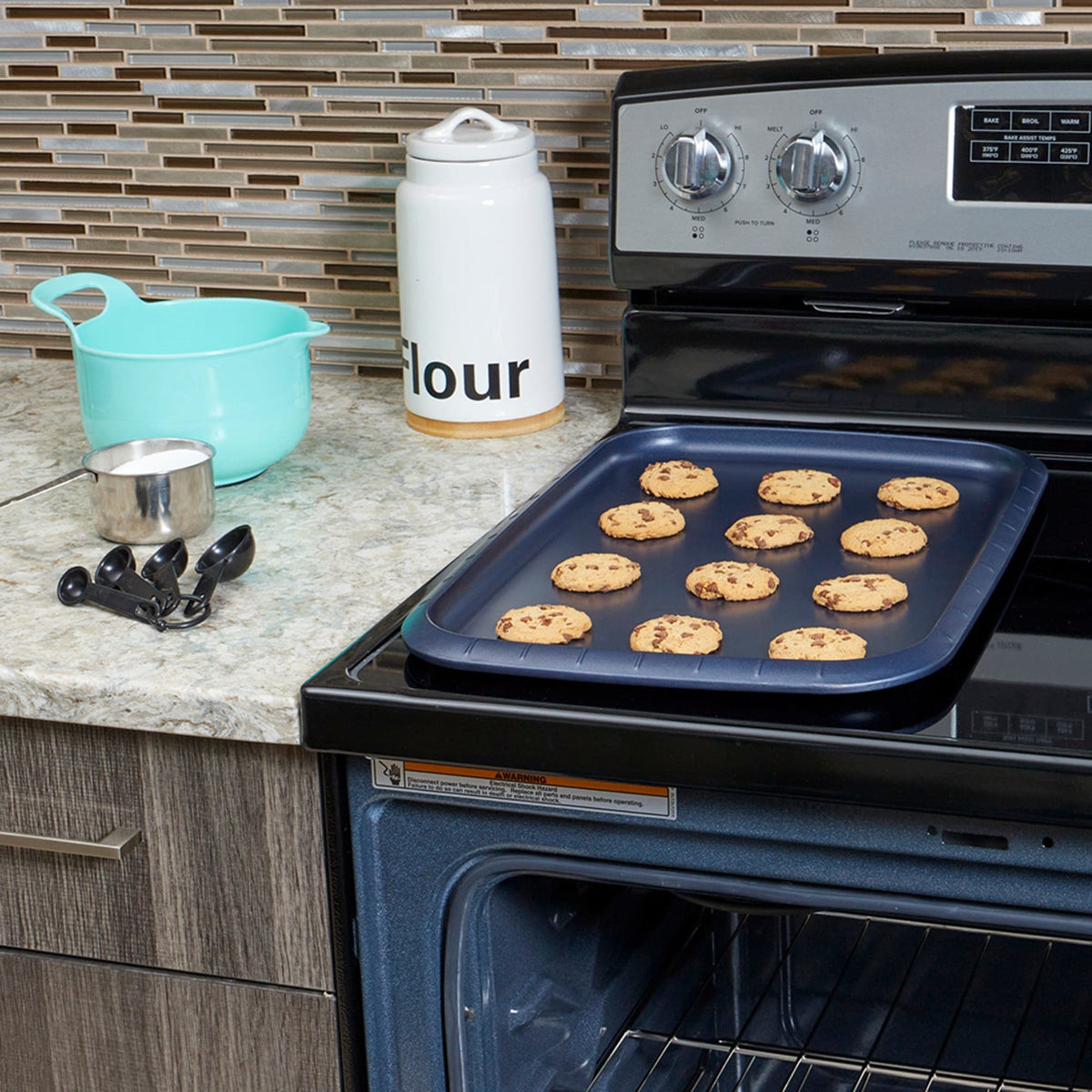 Michael Graves Design Textured Non-Stick 12” x 16” Carbon Steel Cookie Sheet,  Indigo, FOOD PREP