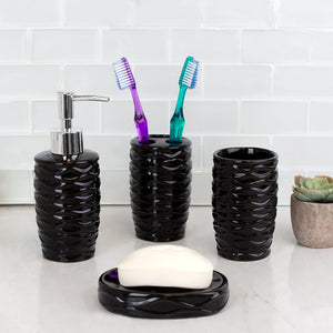 Home Basics Curves 4 Piece Ceramic Bath Accessory Set, Black $10.00 EACH, CASE PACK OF 12