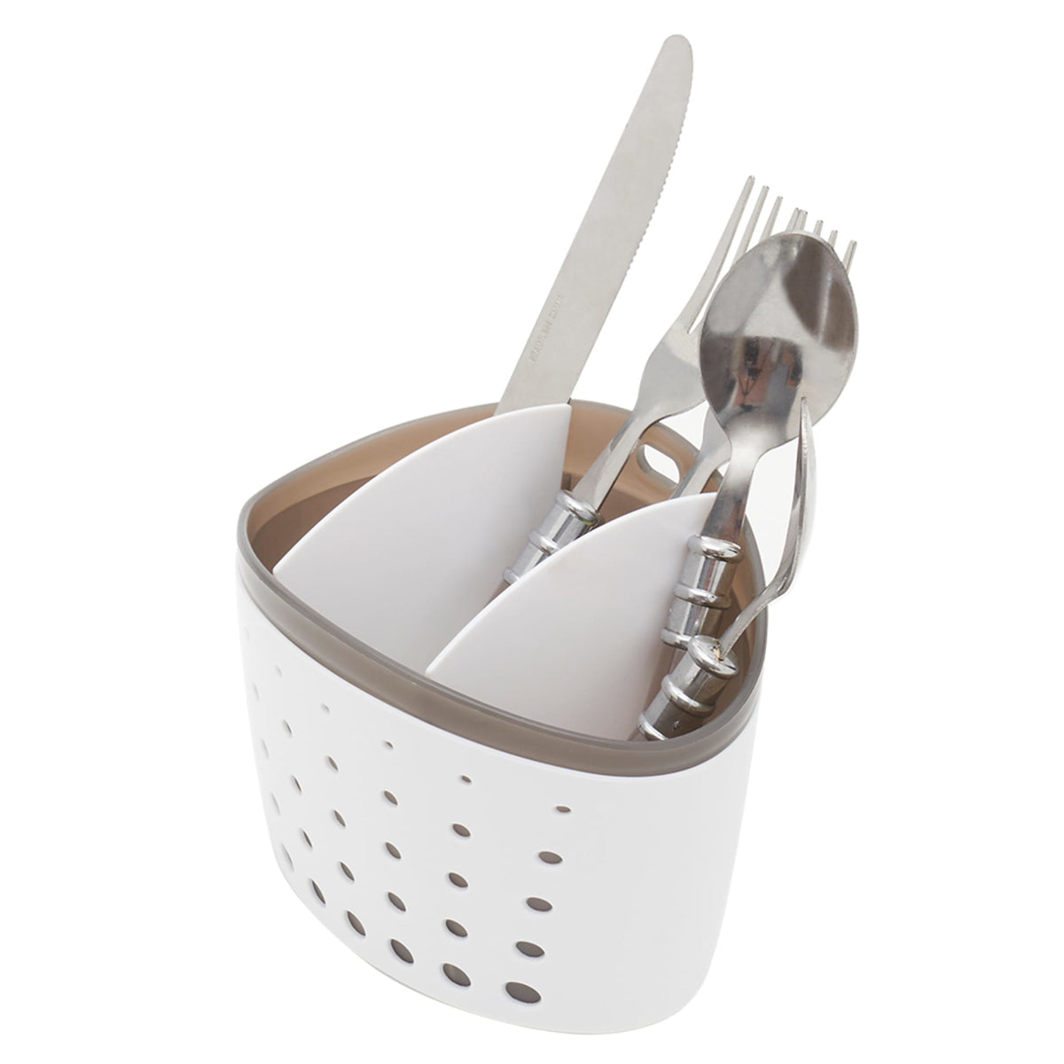 Home Basics 3 Section Perforated Plastic Cutlery Holder with Removable  Inserts, White, SINKWARE