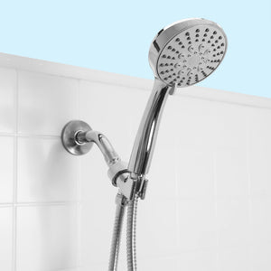 Home Basics Round 5 Function Handheld Shower Massager with 5 ft Tangle-Free Hose, Chrome $10.00 EACH, CASE PACK OF 12