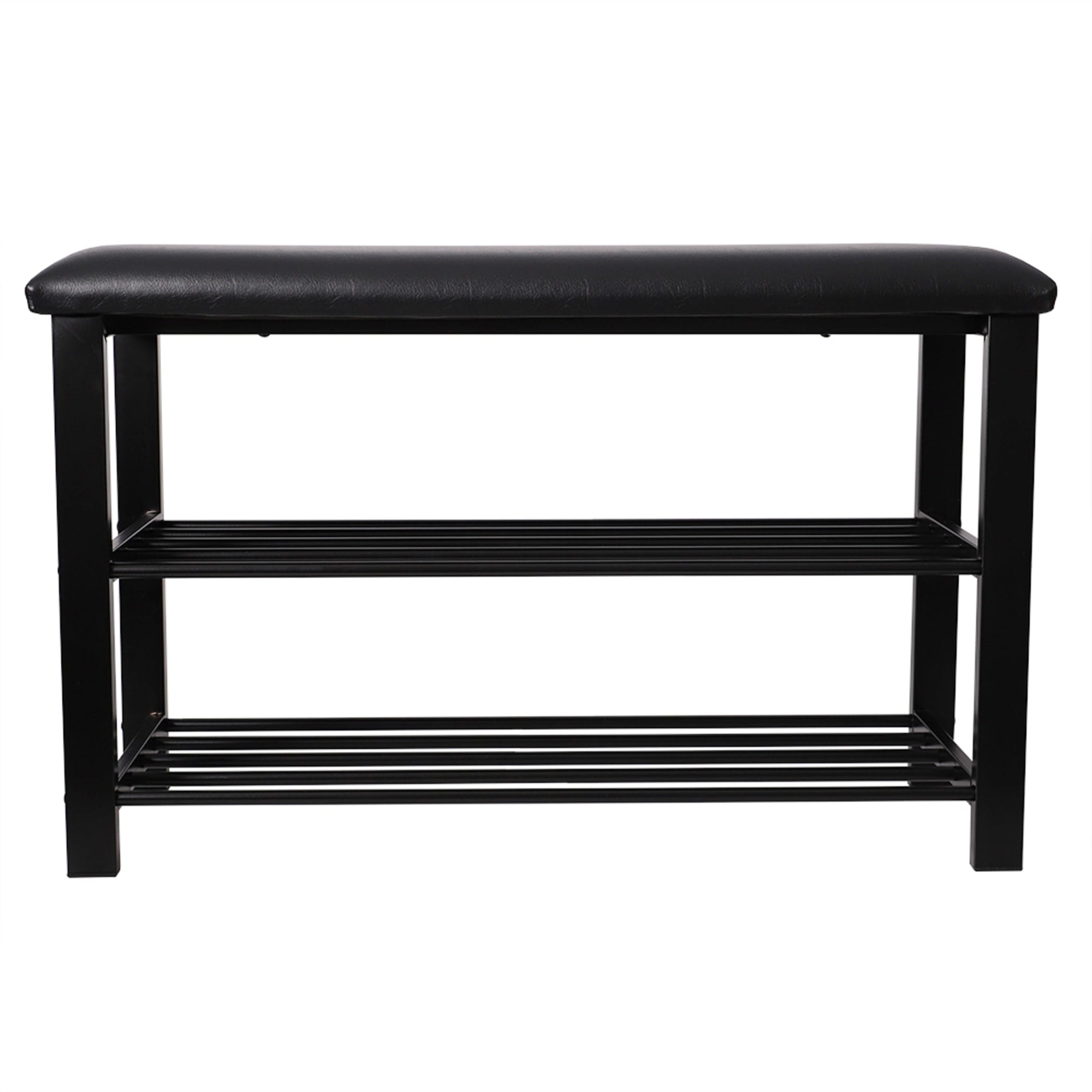 Home Basics Cushioned Storage Bench with 2 Tier Steel Shoe Rack, Black $40.00 EACH, CASE PACK OF 1