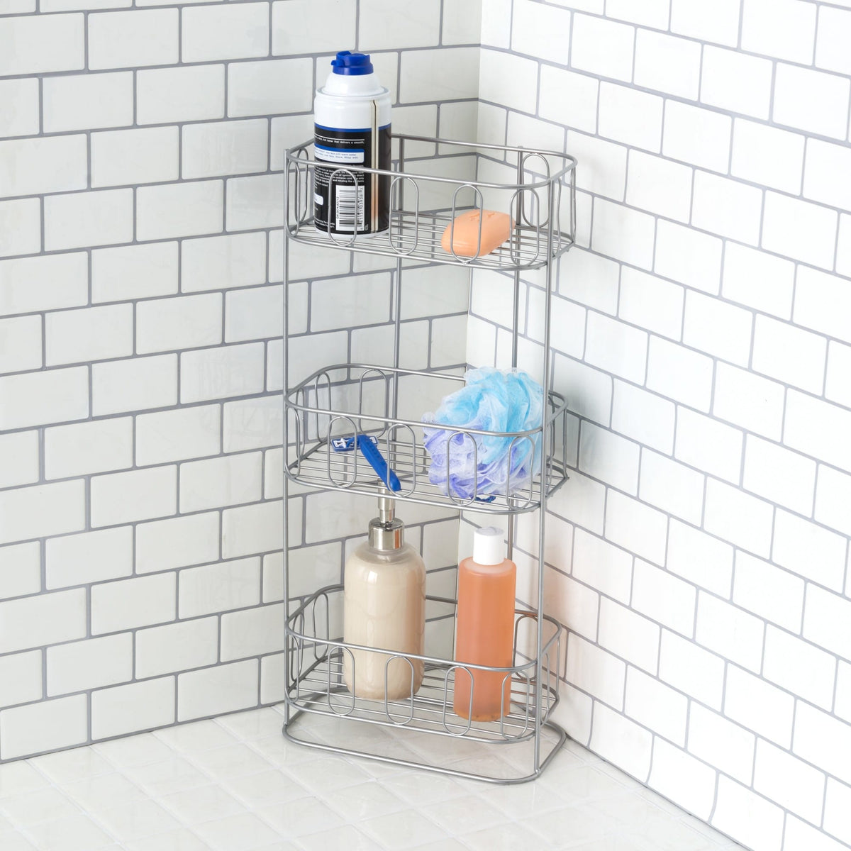 Home Basics Unity 2 Tier Shower Caddy with Bottom Hooks and Center