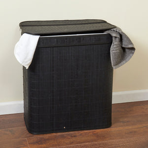 Home Basics 2 Compartment Folding Rectangle Bamboo Hamper with Liner, Black $25.00 EACH, CASE PACK OF 6