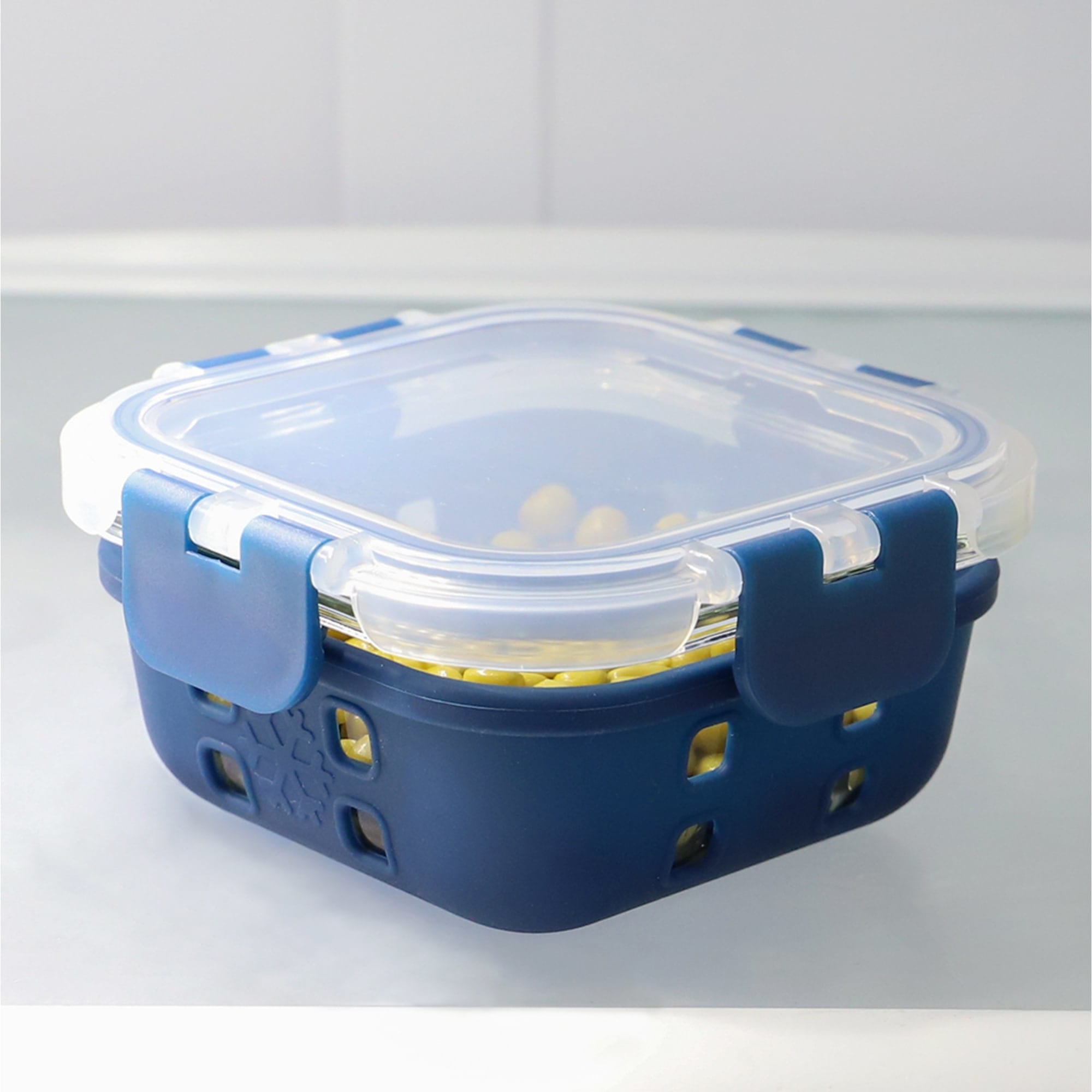 Michael Graves Design Square 13 Ounce High Borosilicate Glass Food Storage Container with Plastic Lid, Indigo $5.00 EACH, CASE PACK OF 12