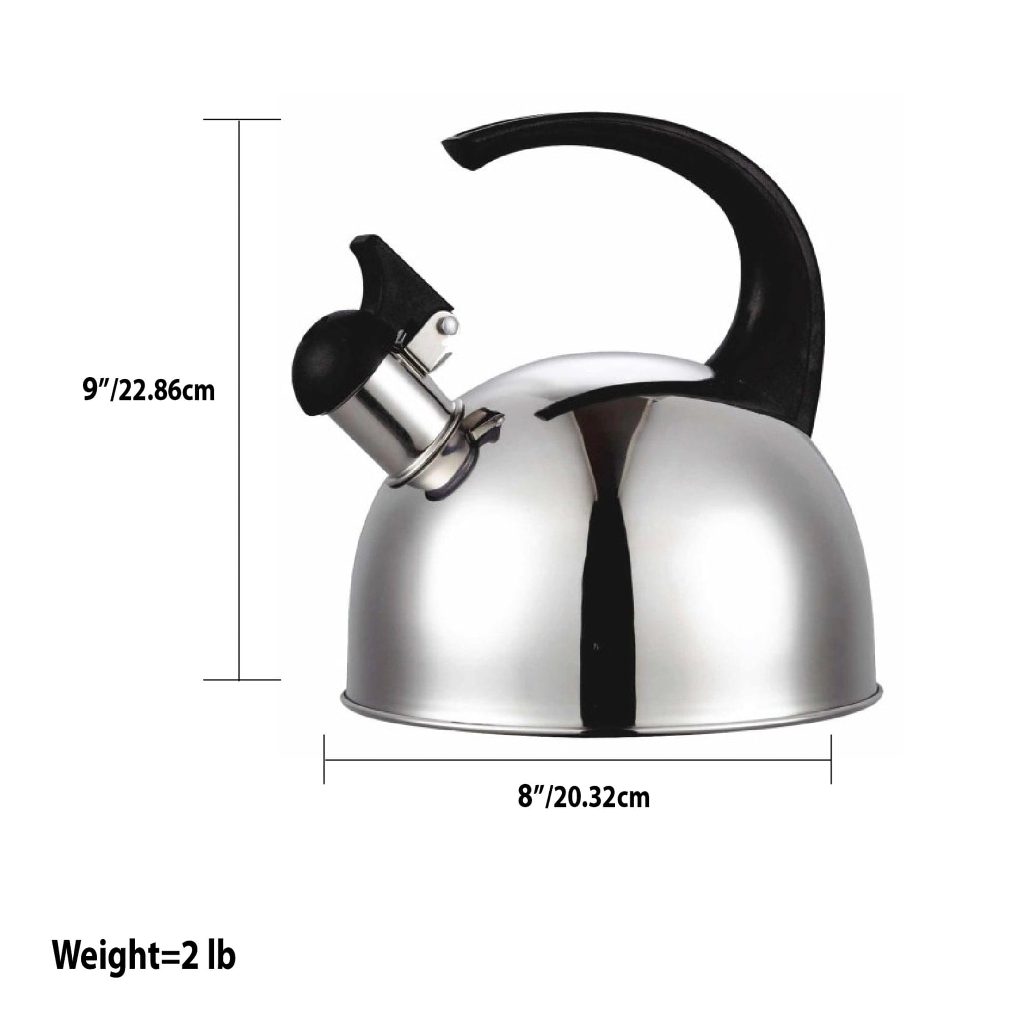 Home Basics 2.0  Liter Brushed Stainless Steel Whistling Tea Kettle with Arc Handle, Silver $8.00 EACH, CASE PACK OF 12