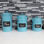 Load image into Gallery viewer, Home Basics 3 Piece Ceramic Canisters with Chalkboard Labels, Turquoise $20 EACH, CASE PACK OF 2
