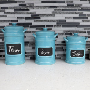 Home Basics 3 Piece Ceramic Canisters with Chalkboard Labels, Turquoise $20 EACH, CASE PACK OF 2