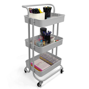 Home Basics 3 Tier Rolling Utility Cart with 2 Locking Wheels, Grey $25.00 EACH, CASE PACK OF 3