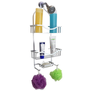 Home Basics Wave 2 Tier Aluminum Suction Shower Caddy with Integrated Hooks and Soap Tray, Grey $15 EACH, CASE PACK OF 6