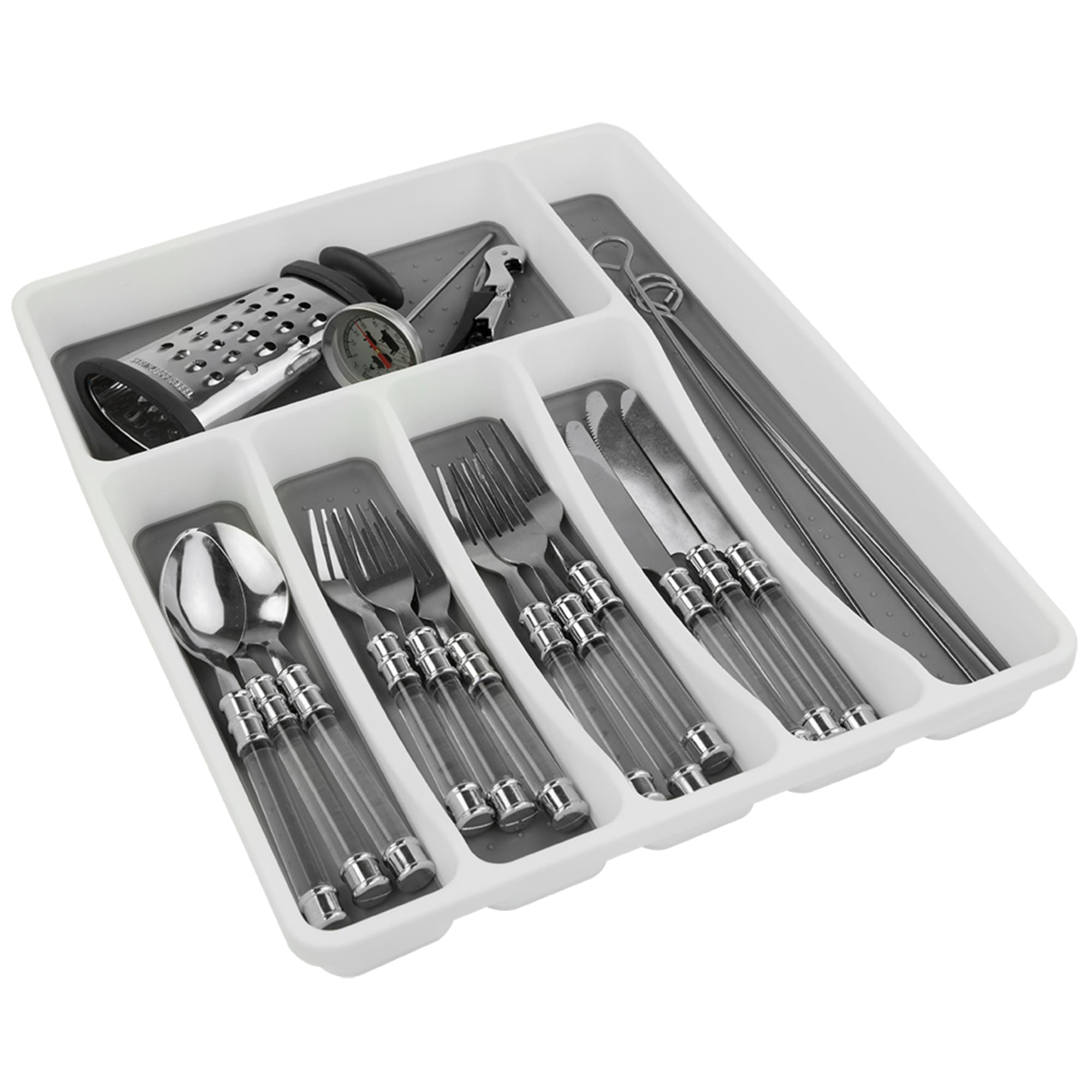 Home Basics Large Cutlery Tray with Rubber Lined Compartments, White $6.00 EACH, CASE PACK OF 12