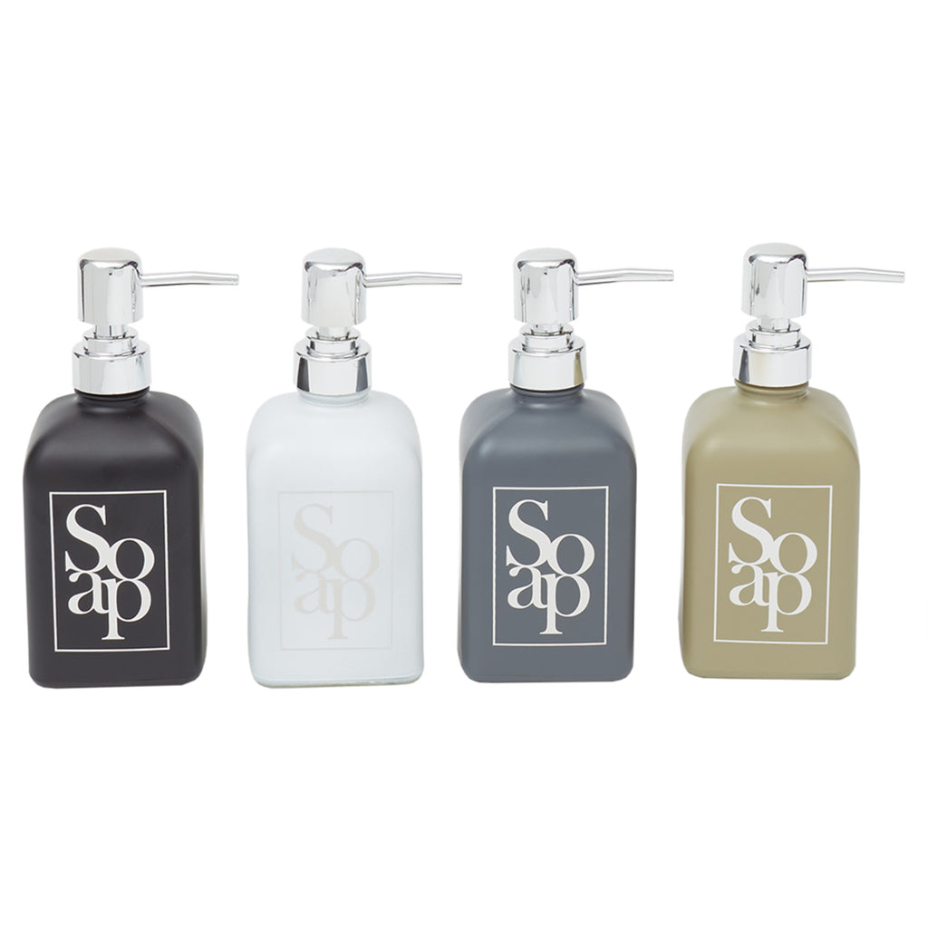 Home Basics Silver Lettering 15.2 oz Glass Soap Dispenser - Assorted Colors