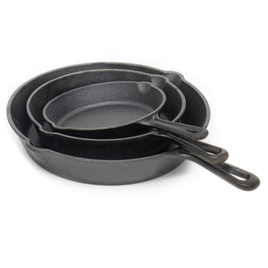 Home Basics 3 Piece Cast Iron Skillet Set Includes 6", 8", and 10.5" skillets, Black $25.00 EACH, CASE PACK OF 3