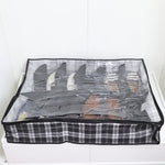 Load image into Gallery viewer, Home Basics Plaid Non-Woven 12 Pair Under the Bed Shoe Organizer with Clear Top, Black $5.00 EACH, CASE PACK OF 12
