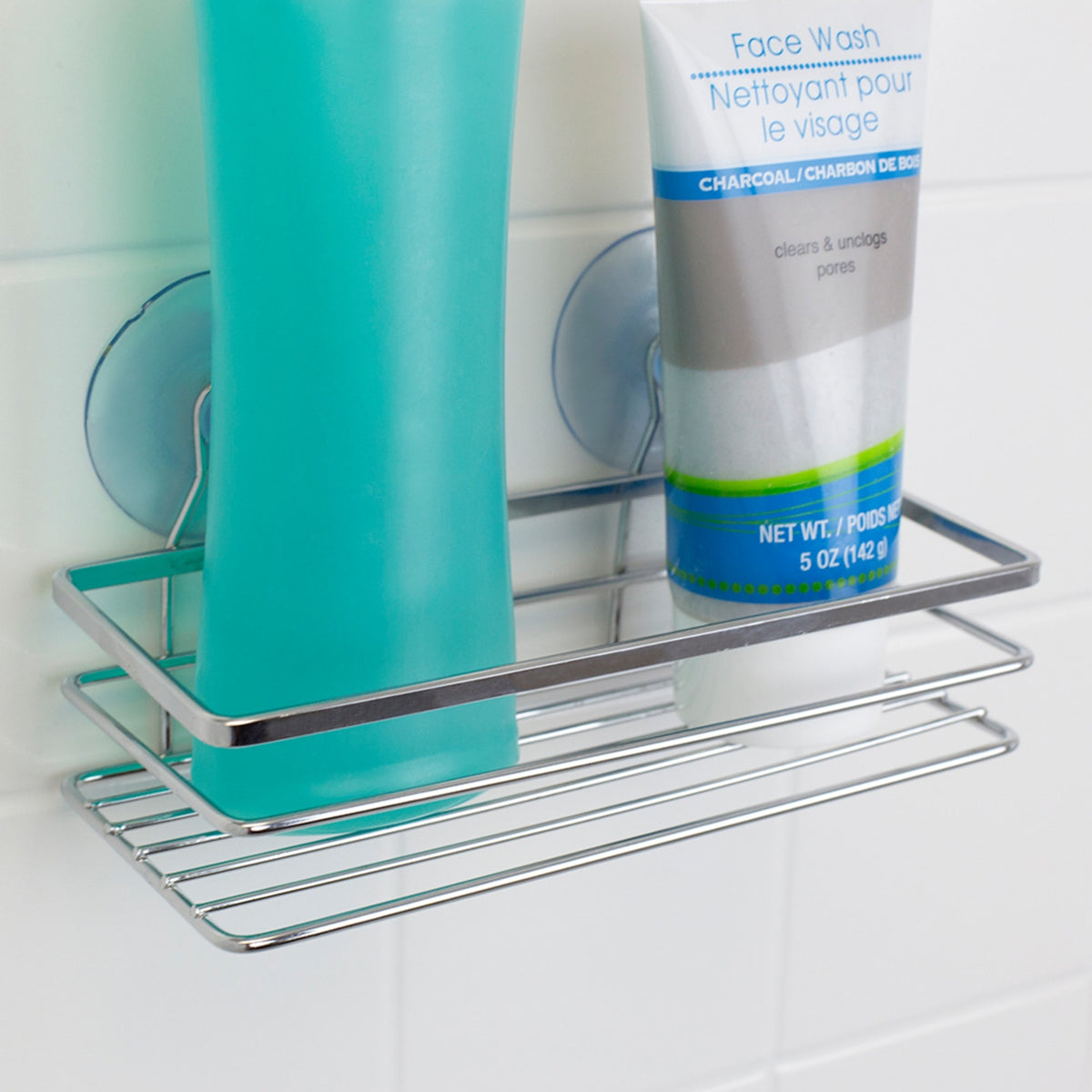 Home Basics Chrome Plated Steel Suction Wire Bath Caddy SHOWER SHOP