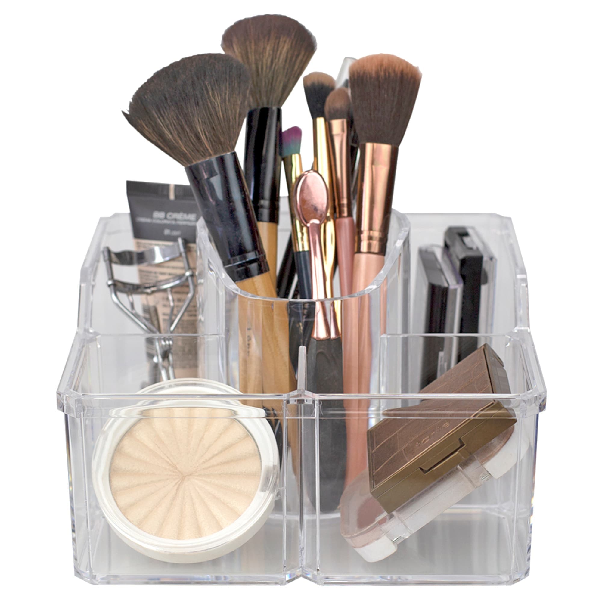 Home Basics 4 Divided Compartment Extra Large Capacity Makeup Cosmetic Holder Storage Organizer, Clear $6.00 EACH, CASE PACK OF 12