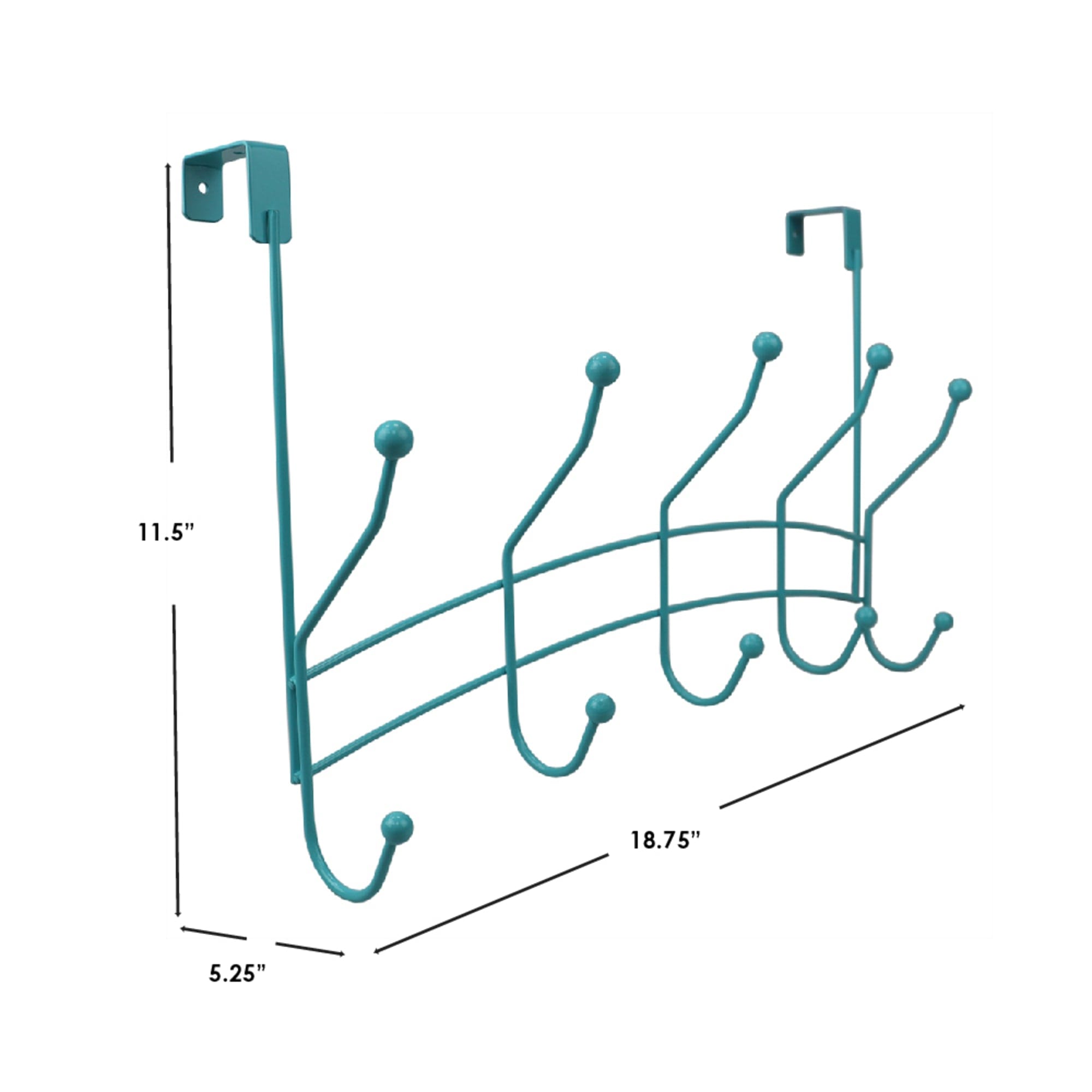 Home Basics Shelby 5 Hook Over the Door Hanging Rack, Turquoise $5.00 EACH, CASE PACK OF 12