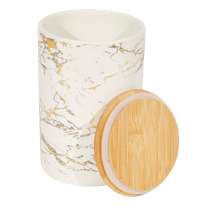 Home Basics Marble Like Large Ceramic Canister with Bamboo Top, White $7.00 EACH, CASE PACK OF 12