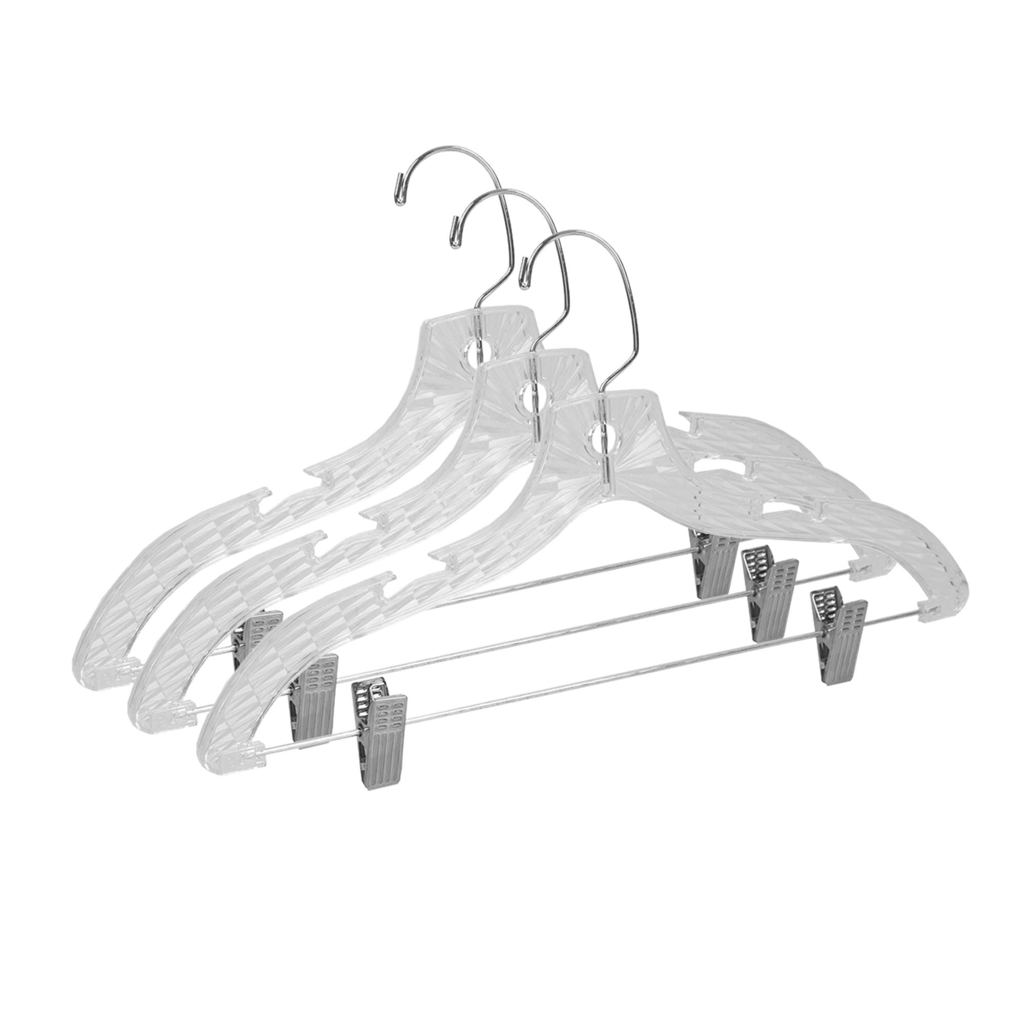 Home Basics Graceful Curve Crystal Plastic Hanger with Metal Pants Clip, (Pack of 3), Clear $3.00 EACH, CASE PACK OF 24