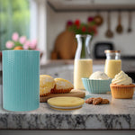 Load image into Gallery viewer, Home Basics Wave Large Ceramic Canister, Turquoise $6.00 EACH, CASE PACK OF 12
