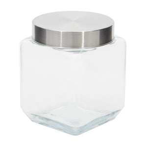Home Basics 40 oz. Square Glass Canister with Brushed Stainless Steel Screw-on Lid Clear $2.50 EACH, CASE PACK OF 24