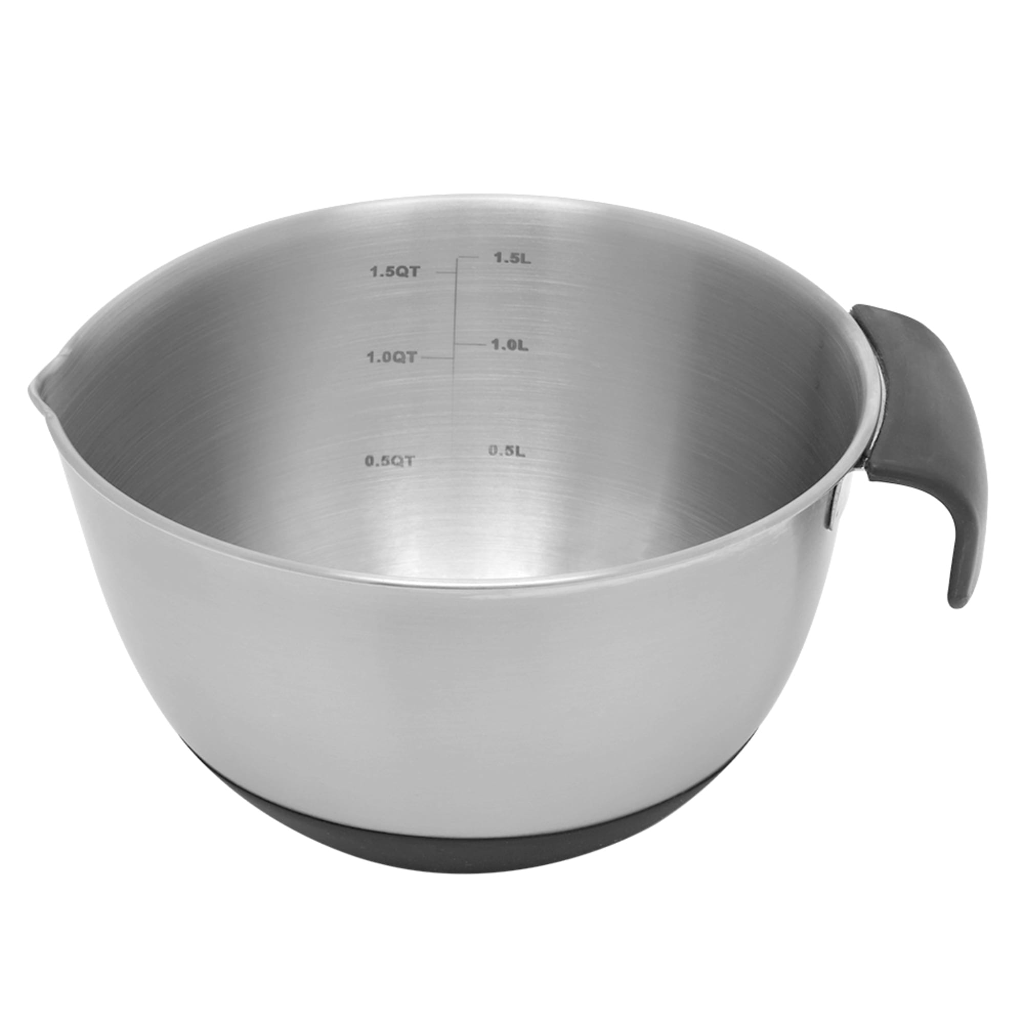 Home Basics 1.5 Qt. Stainless Steel Mixing Bowl with Measurements, Non-Skid Bottom, Handle and Pour Spout $4.00 EACH, CASE PACK OF 12