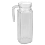 Load image into Gallery viewer, Home Basics Embellished Glass 1 Lt Decorative Beverage Pitcher with No-Mess Pouring Spout and Solid Grip Handle, Clear $4.00 EACH, CASE PACK OF 12
