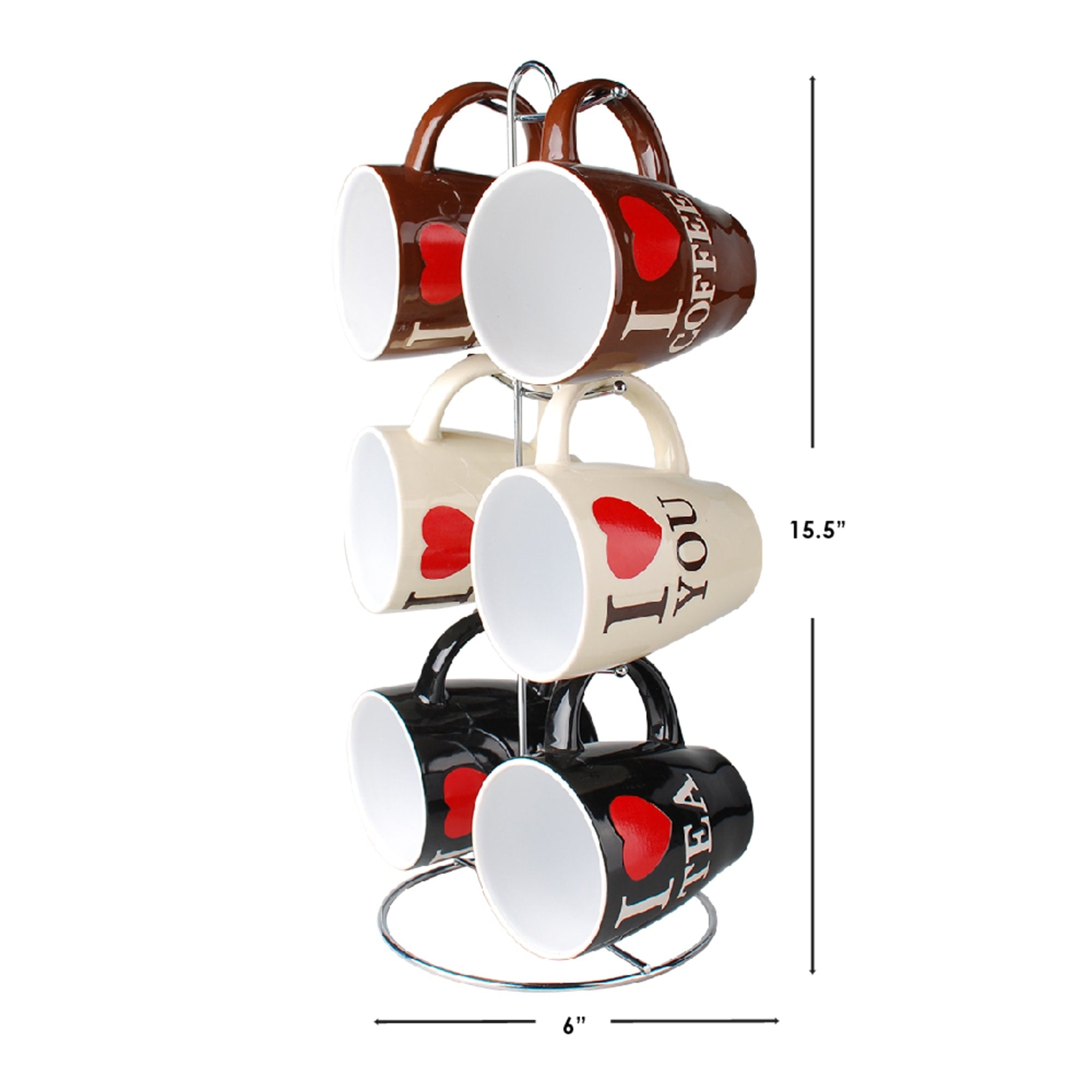 Home Basics I Love Coffee 6 Piece Mug Set with Stand $10.00 EACH, CASE PACK OF 6
