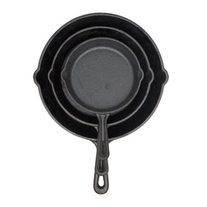 Home Basics 3 Piece Cast Iron Skillet Set Includes 6", 8", and 10.5" skillets, Black $25.00 EACH, CASE PACK OF 3