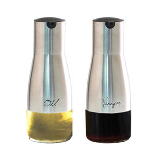 Home Basics 2-Piece 8.5 oz. Oil and Vinegar Set with See-Through Glass Base, Silver $6.50 EACH, CASE PACK OF 12