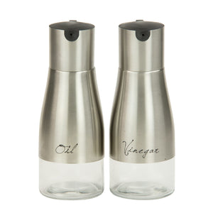 Home Basics 2-Piece 8.5 oz. Oil and Vinegar Set with See-Through Glass Base, Silver $6.50 EACH, CASE PACK OF 12