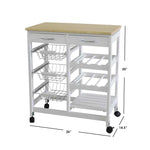 Load image into Gallery viewer, Home Basics Oak Top Rolling Kitchen Trolley with Two Drawers and Three Baskets, White $100.00 EACH, CASE PACK OF 1
