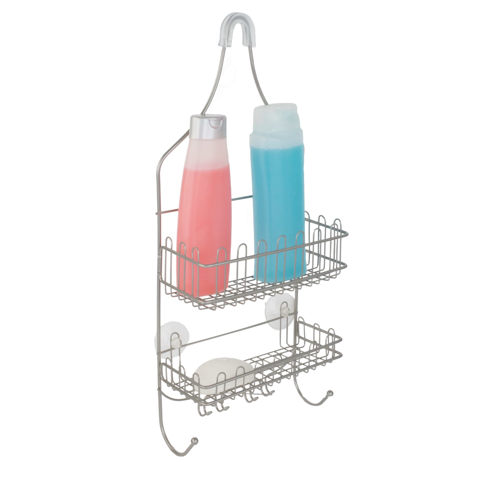 Home Basics Unity 2 Tier Shower Caddy with Bottom Hooks and Center Soap Dish  Tray, SHOWER