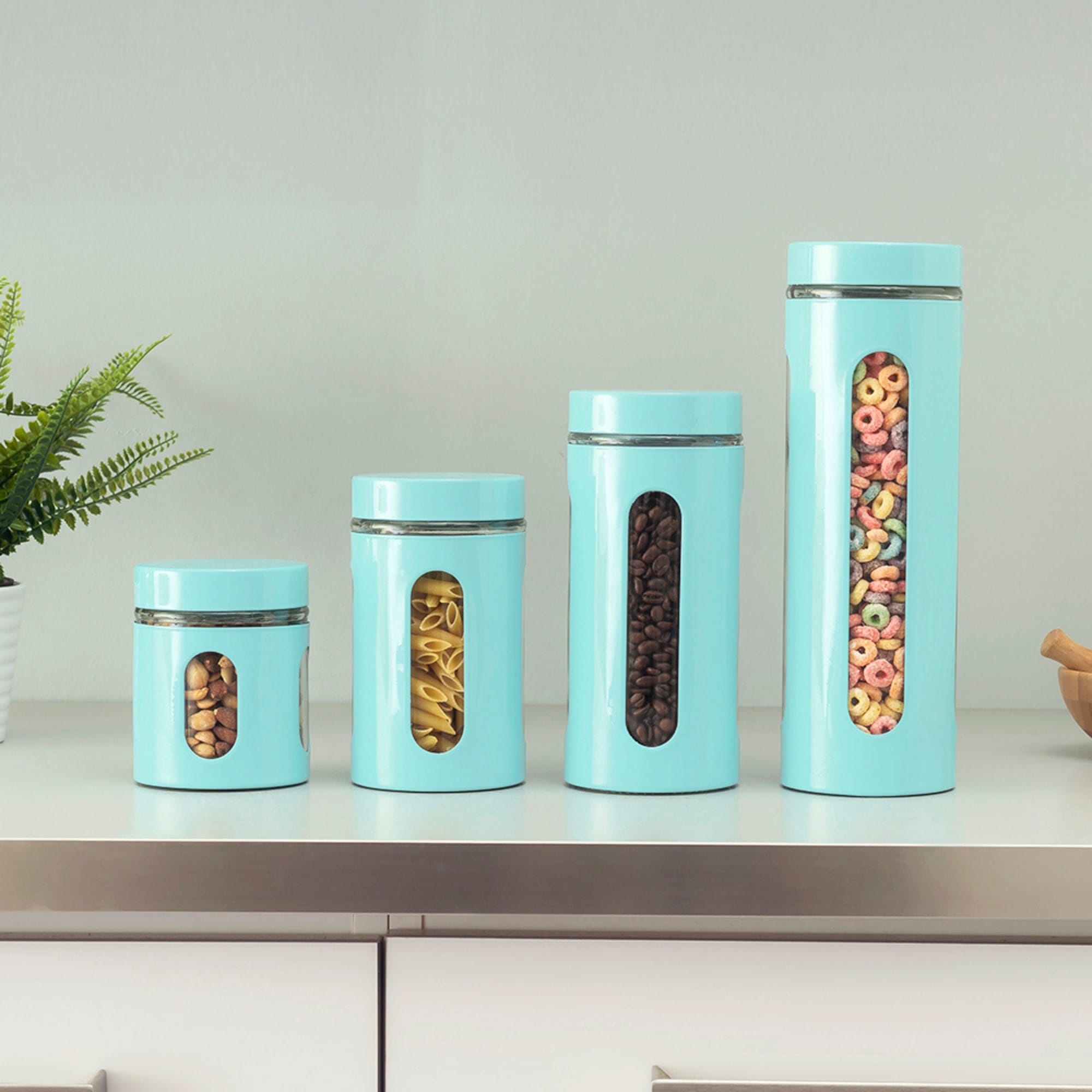 Home Basics 4 Piece Essence Collection Metal Canister Set, Turquoise $12.00 EACH, CASE PACK OF 4