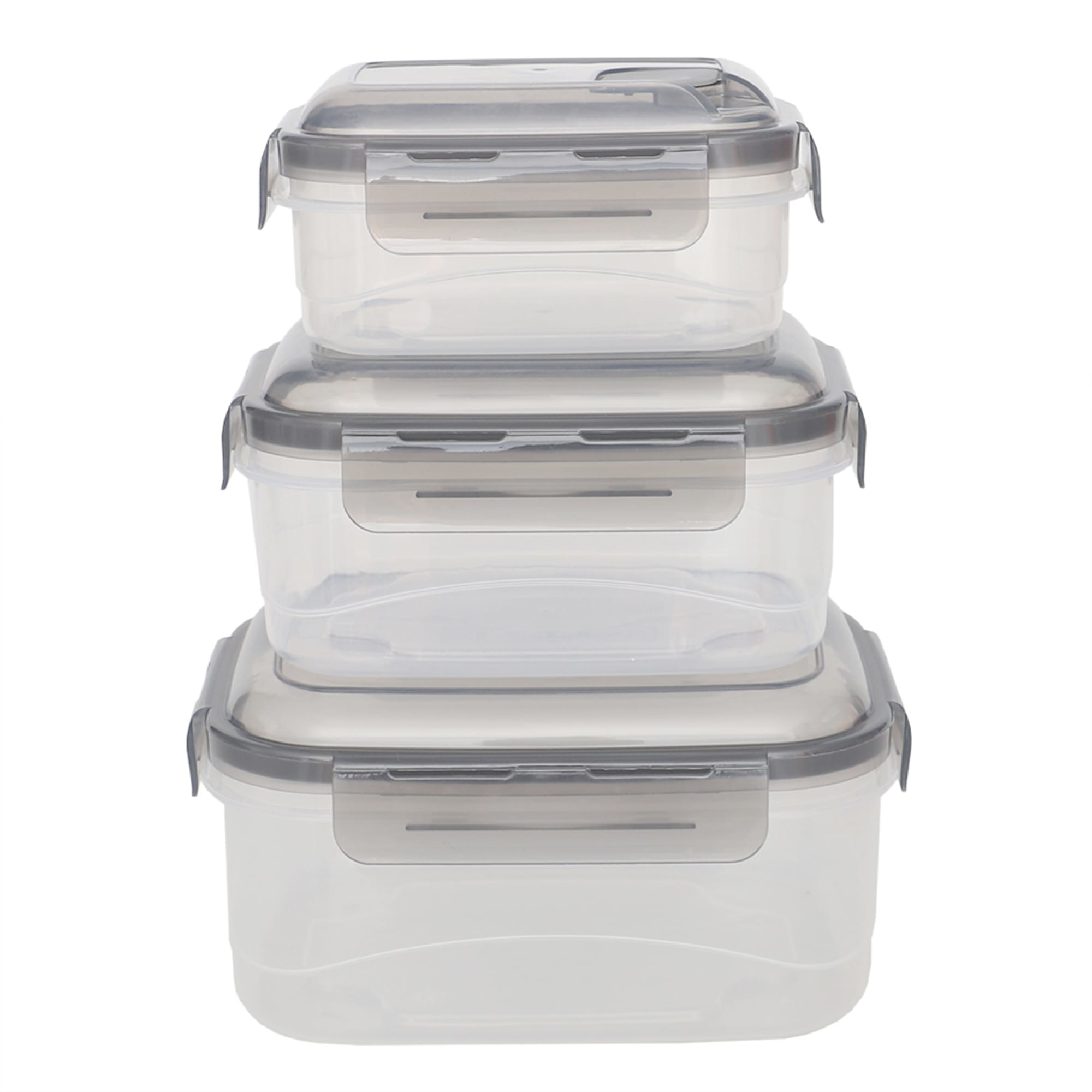 Home Basics Locking Rectangle Food Storage Containers with Grey Steam Vented Lids, (Set of 3) $6.00 EACH, CASE PACK OF 12