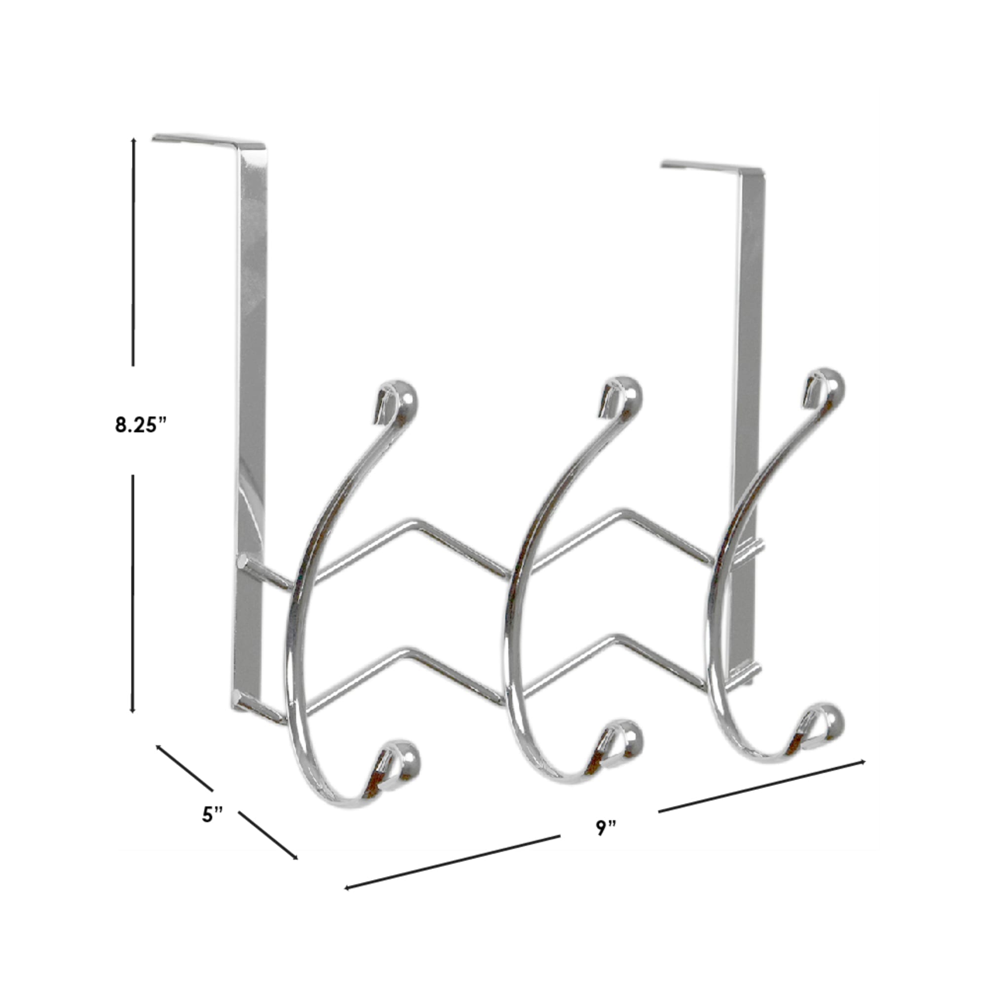 Home Basics Chevron 3 Dual Hook Over the Door Organizing Rack, Chrome $5.00 EACH, CASE PACK OF 12