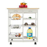 Load image into Gallery viewer, Home Basics Oak Top Rolling Kitchen Trolley with Two Drawers and Three Baskets, White $100.00 EACH, CASE PACK OF 1
