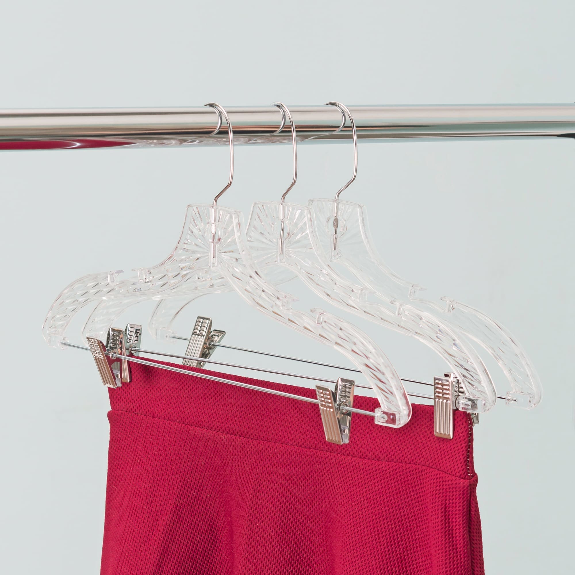 Home Basics Graceful Curve Crystal Plastic Hanger with Metal Pants Clip, (Pack of 3), Clear $3.00 EACH, CASE PACK OF 24