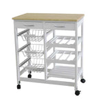 Load image into Gallery viewer, Home Basics Oak Top Rolling Kitchen Trolley with Two Drawers and Three Baskets, White $100.00 EACH, CASE PACK OF 1
