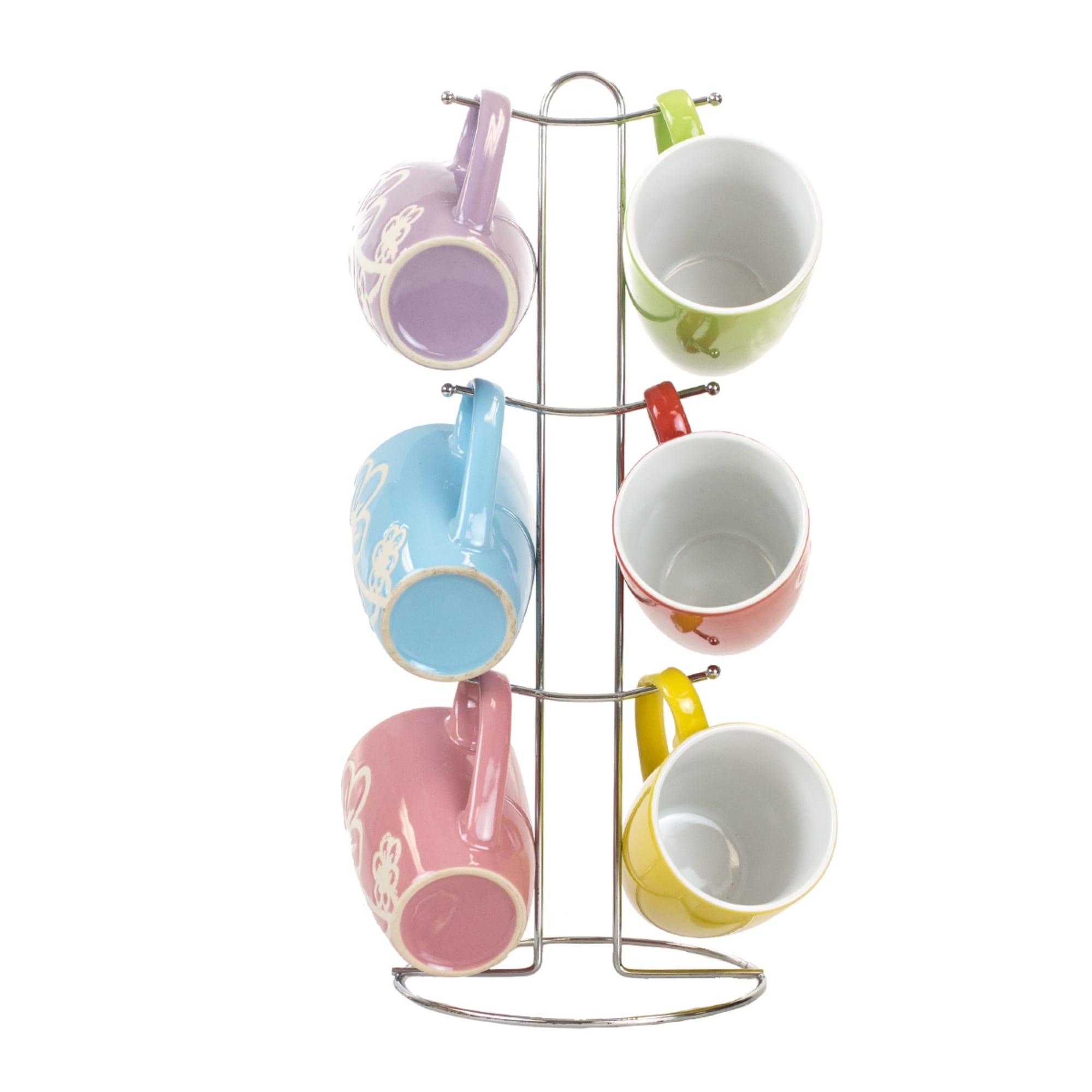 Home Basics 6 Piece Daisy  Mug Set with Stand, Multi-Color $10.00 EACH, CASE PACK OF 6