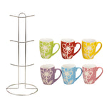 Load image into Gallery viewer, Home Basics 6 Piece Daisy  Mug Set with Stand, Multi-Color $10.00 EACH, CASE PACK OF 6
