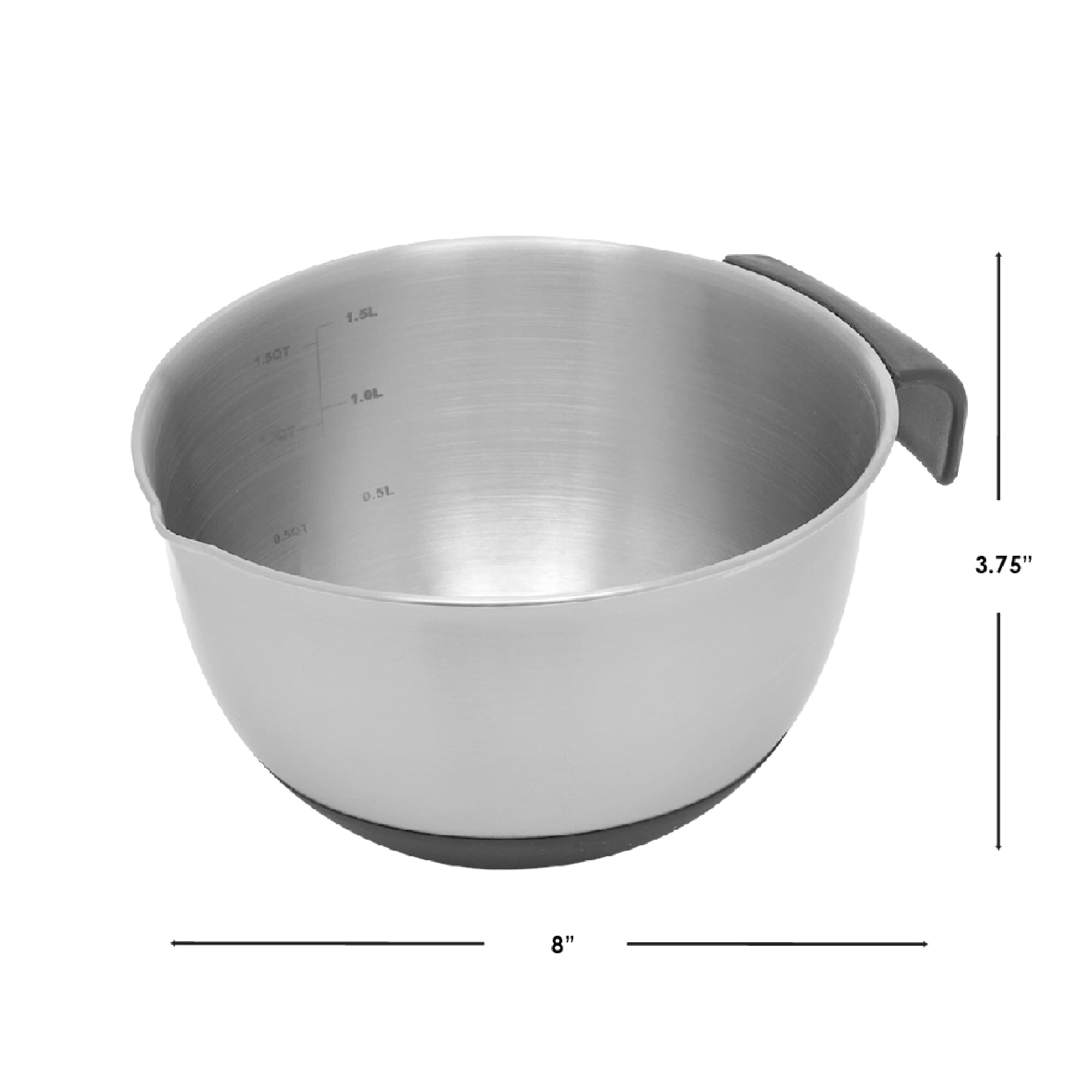 Home Basics 1.5 Qt. Stainless Steel Mixing Bowl with Measurements, Non-Skid Bottom, Handle and Pour Spout $4.00 EACH, CASE PACK OF 12