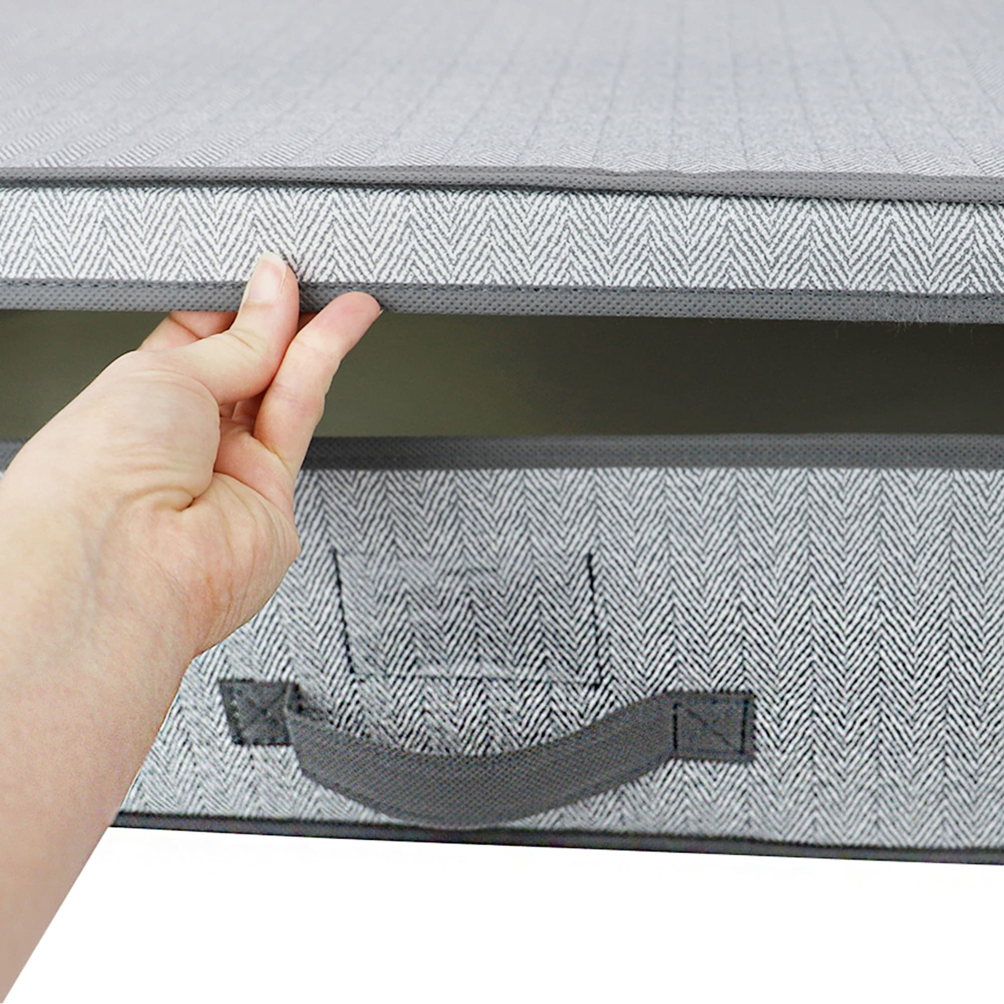 Home Basics Herringbone Non-woven Under the Bed Storage Box with Label Window, Grey $8.00 EACH, CASE PACK OF 12