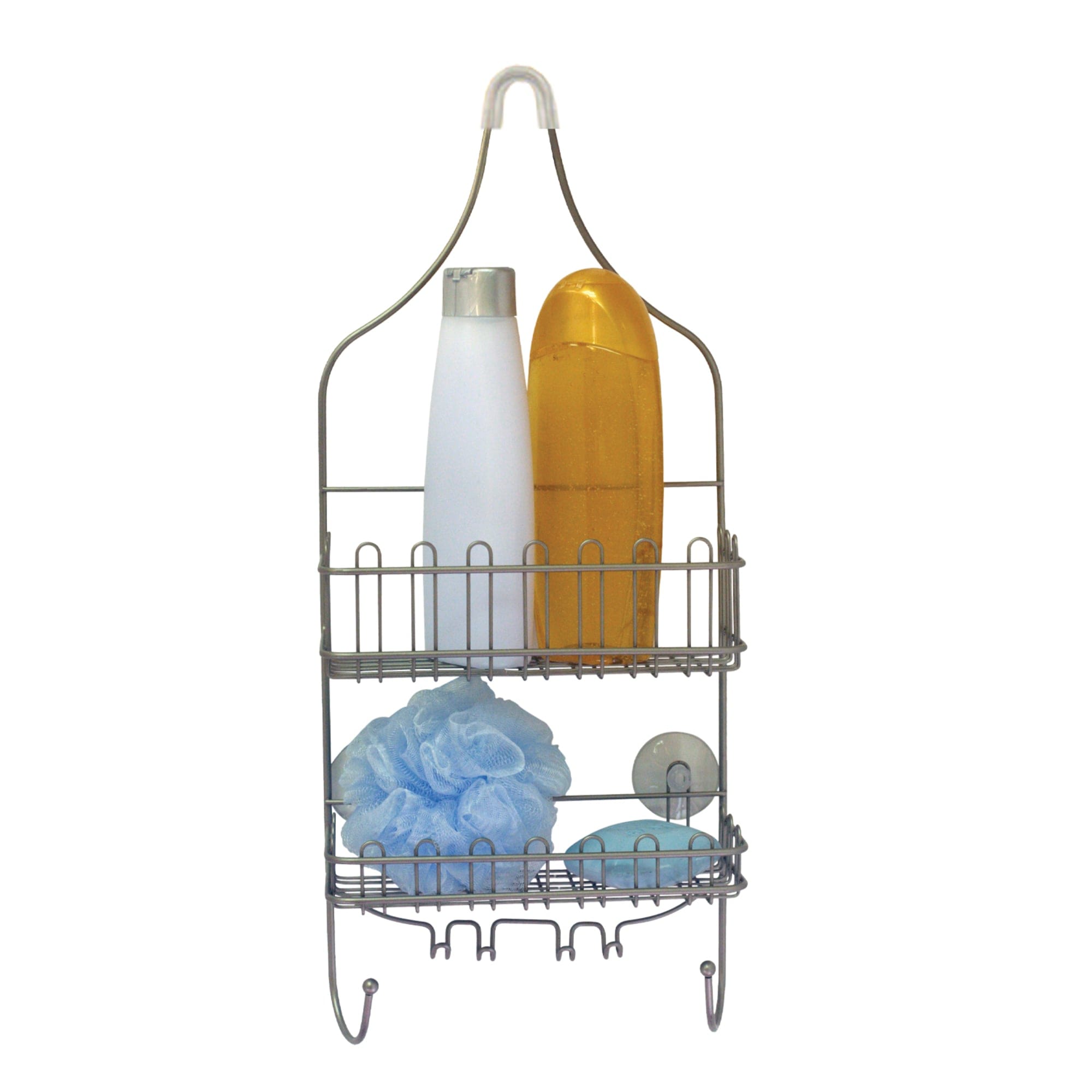 Home Basics 2 Tier Heavy Weight Steel Shower Caddy with Hooks, Satin Nickel $10.00 EACH, CASE PACK OF 12
