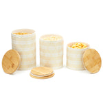 Load image into Gallery viewer, Home Basics Diamond Stripe 3 Piece Ceramic Canister Set with Bamboo Top, White $20.00 EACH, CASE PACK OF 3

