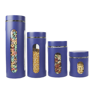Home Basics 4 Piece Metal Canisters with Multiple Peek-Through Windows, Navy $12.00 EACH, CASE PACK OF 4