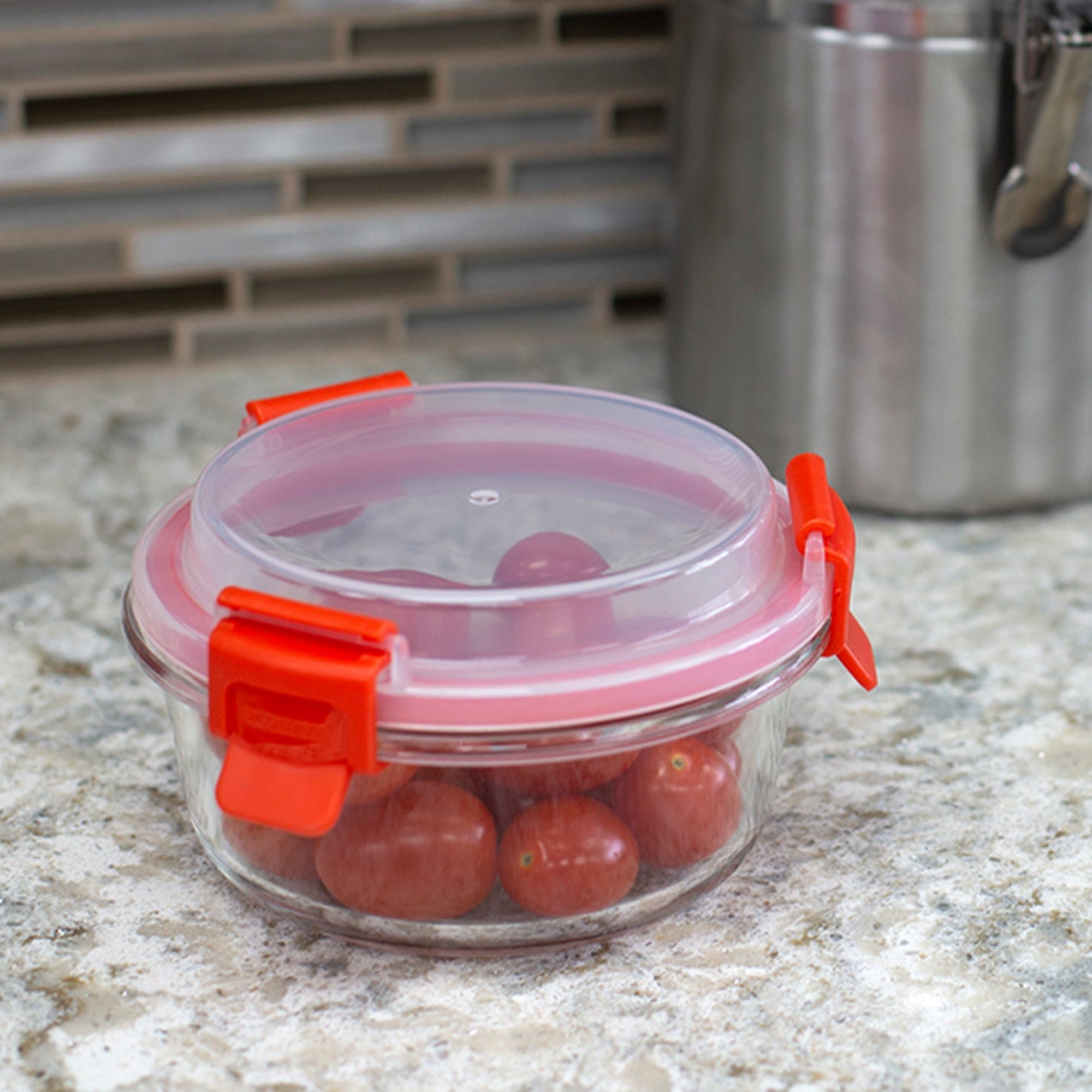 Home Basics 13oz. Round Borosilicate Glass Food Storage Container, Red $4.00 EACH, CASE PACK OF 12