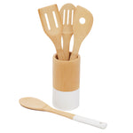 Load image into Gallery viewer, Home Basics 4 Piece Bamboo Cooking Utensil Set with Holder - Silver
