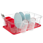 Load image into Gallery viewer, Home Basics 3 Piece  Chrome Plated Steel and Plastic Dish Rack, Red $15.00 EACH, CASE PACK OF 6
